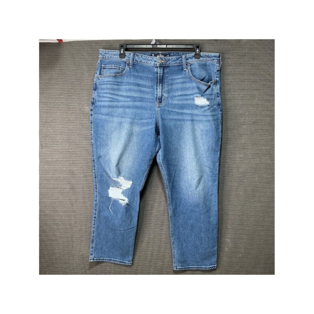 Hollister Ultra High-Rise Vintage Straight Jeans Distressed Size 19 W34 L27 Blue
